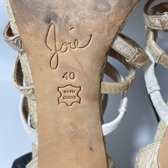 Joie Snakeskin Embossed Strappy High Heel Sandals Beige Multi Size 40 (US 9.5-10 - Picture 7 of 9
